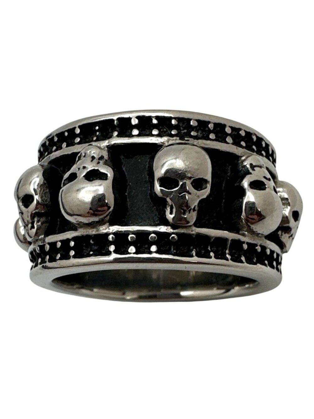 Memento Mori Wide Band Skull Ring Men Size 11 Stainless Steel Biker Goth
